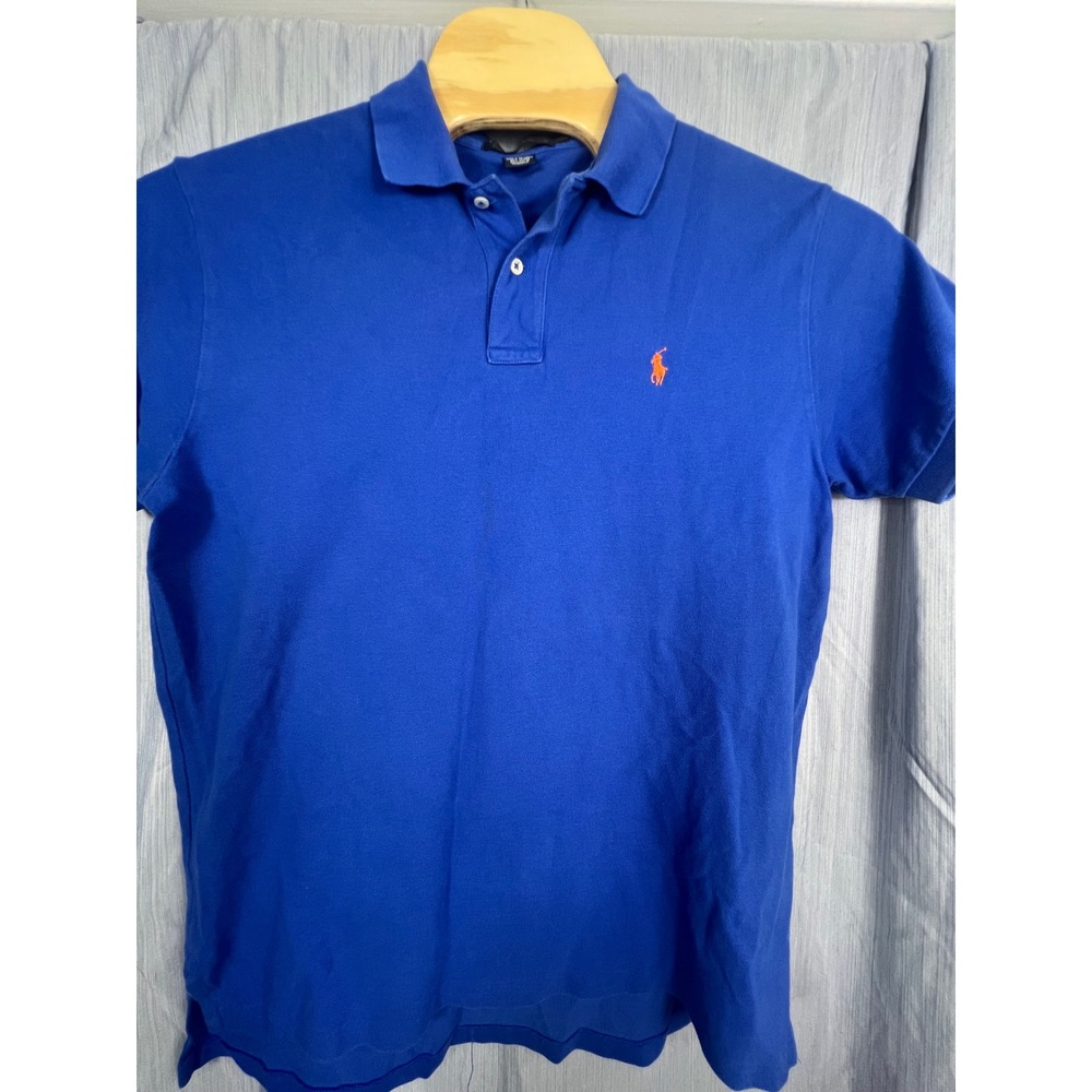 Polo Ralph Lauren Mens Royal Blue Short Sleeve Pique Polo Shirt Orange‎ Pony L